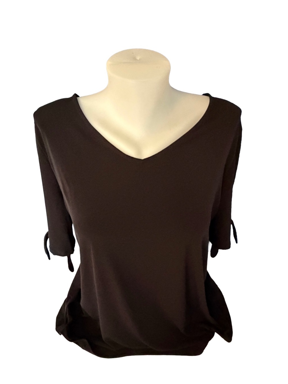 Liz Claiborne Black V-Neck Short Sleeve Top with Tie Cuffs